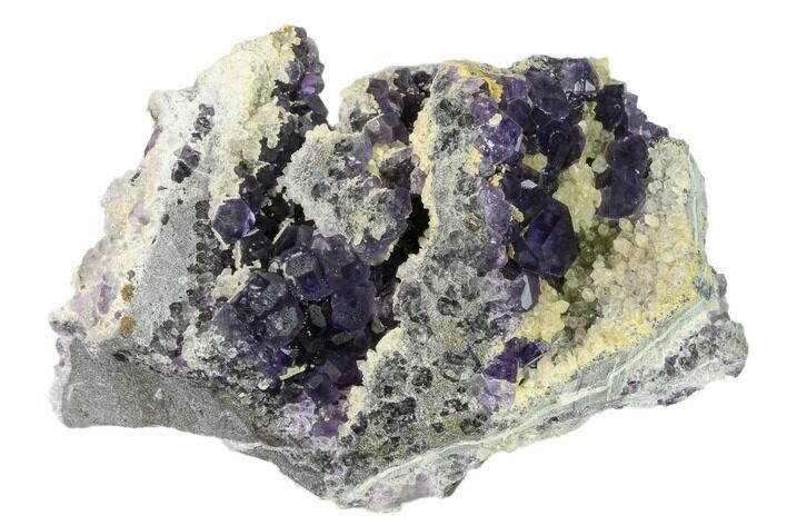 Purple Cuboctahedral Fluorite Crystals on Quartz - China #160723